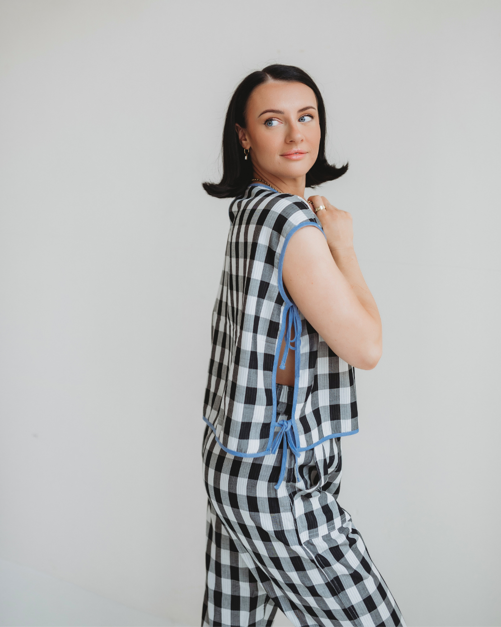 Wren Blue Marine Check Print Reversible Crop Top - image 2
