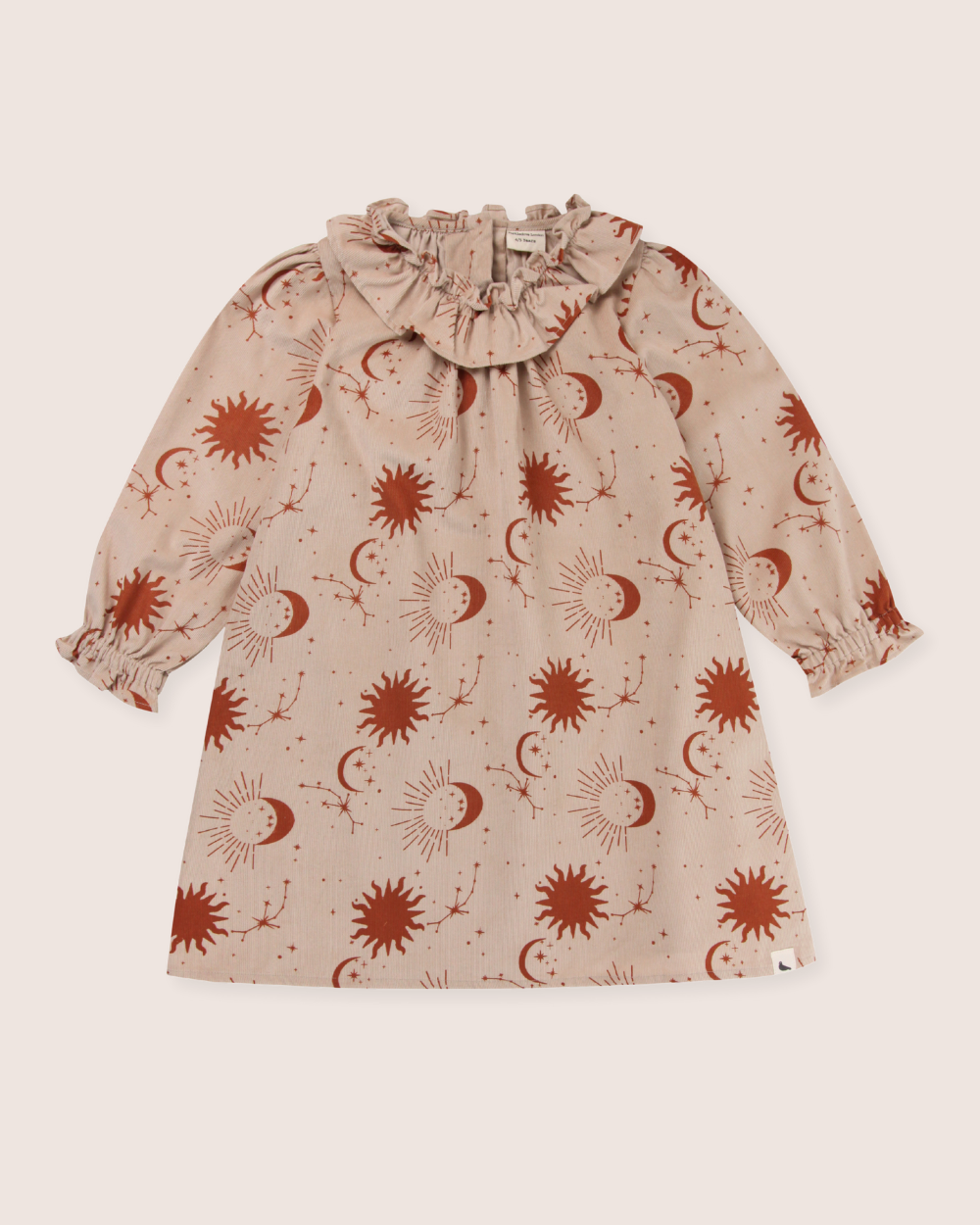 Beige Celestial Print Ruffle Neck Dress - image 2