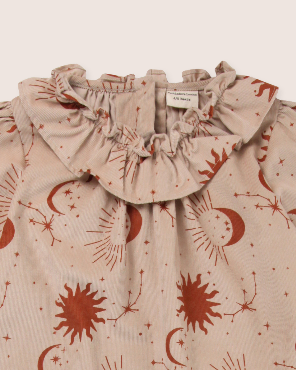 Beige Celestial Print Ruffle Neck Dress - image 4