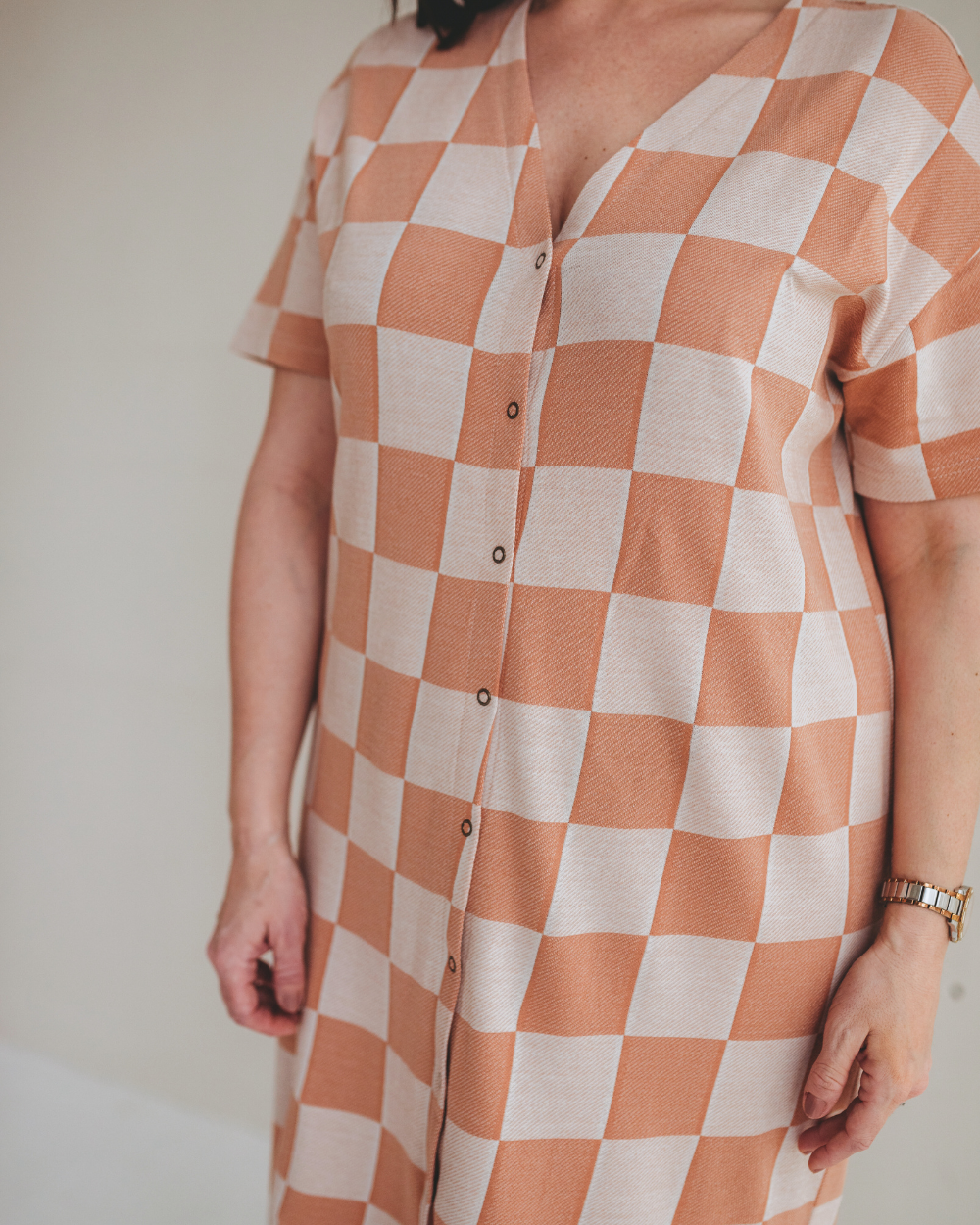 Eden Orange Bold Check Print Midi Dress- image 6