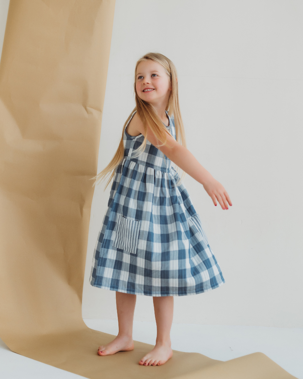 organic cotton Multicolour Marine Check Print Reversible Dress - image 1