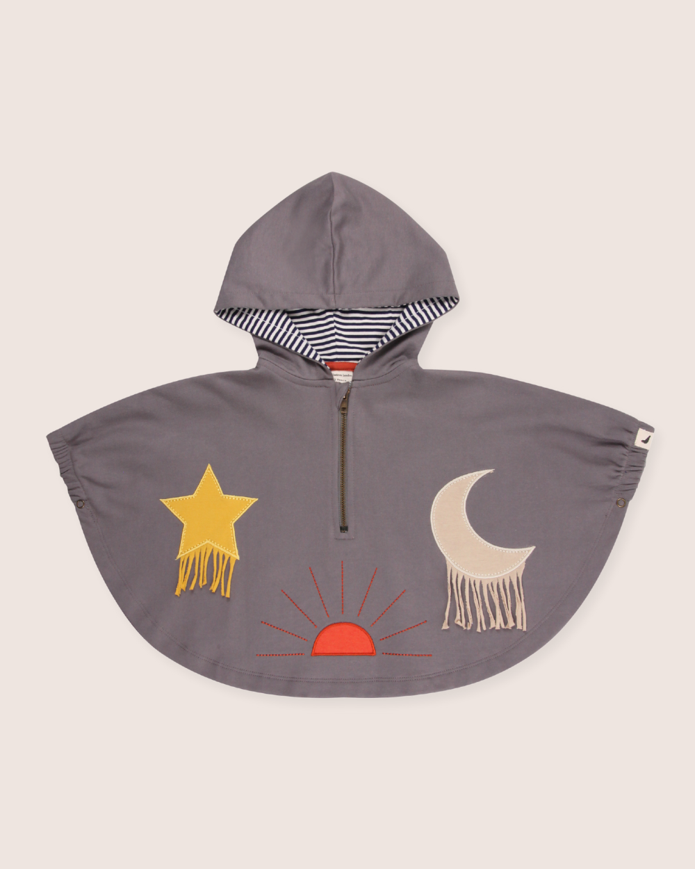 Midnight Grey Star And Moon Applique Hooded Poncho - image 1