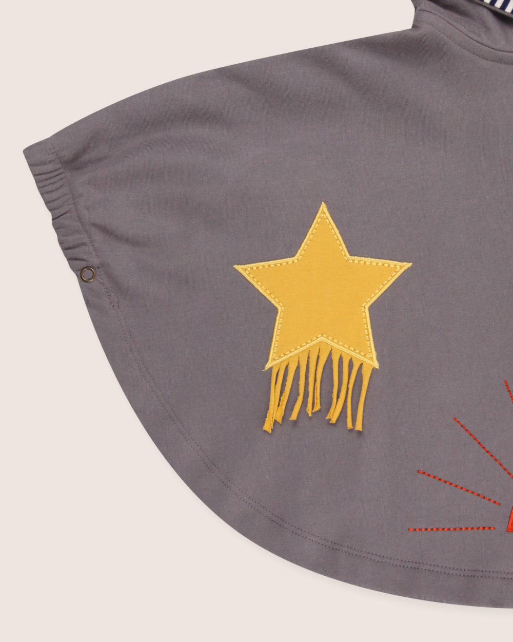 Midnight Grey Star And Moon Applique Hooded Poncho - image 2