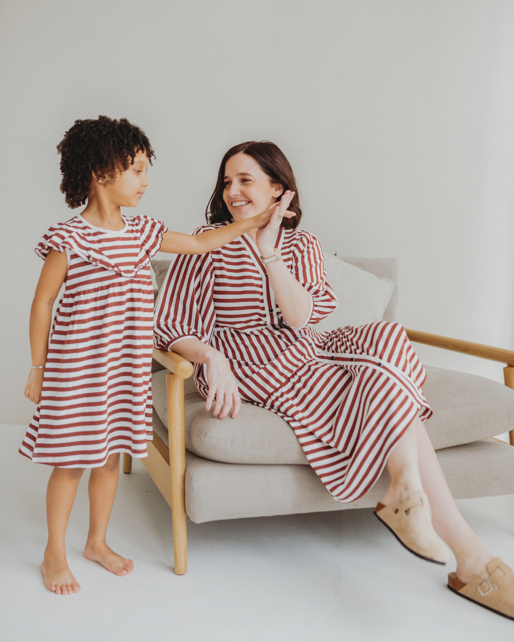 Clara Red Horizontal Stripe Print Midi Dress- image 3