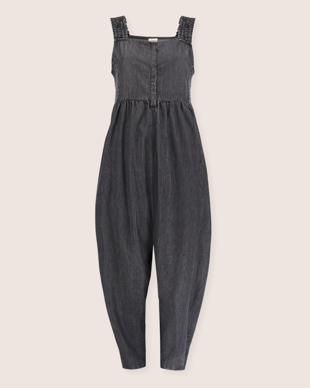 Alice Black Denim Smocking Strap Jumpsuit