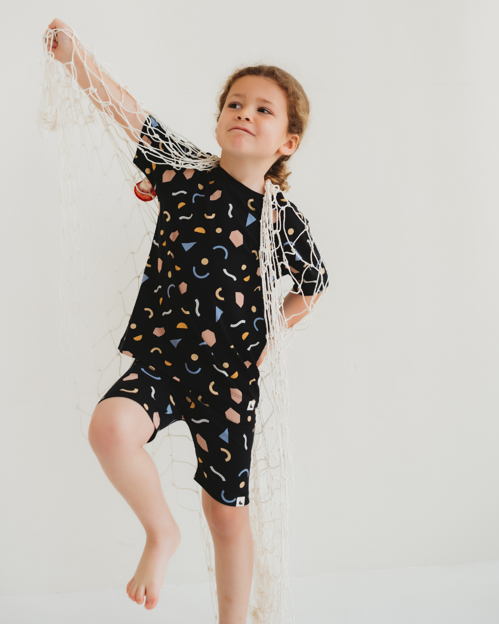 organic cotton Black Abstract Print T-Shirt And Shorts Set - image 1