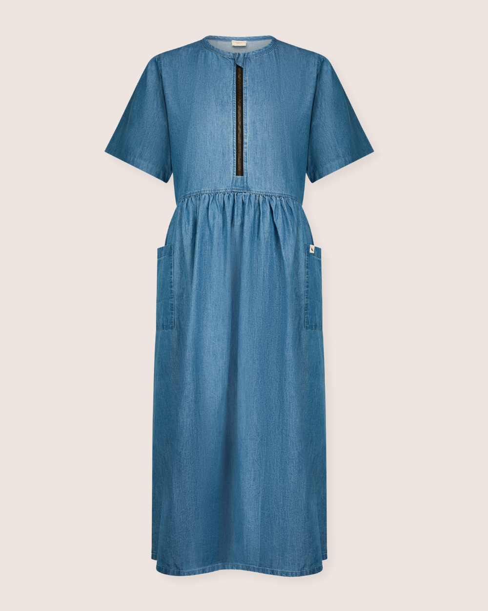 Magda Blue Short Sleeve Midi Dress with a zip front - image 4