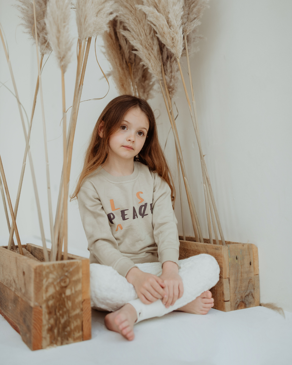Organic cotton Beige Peace Please Slogan Print Sweatshirt - image 1