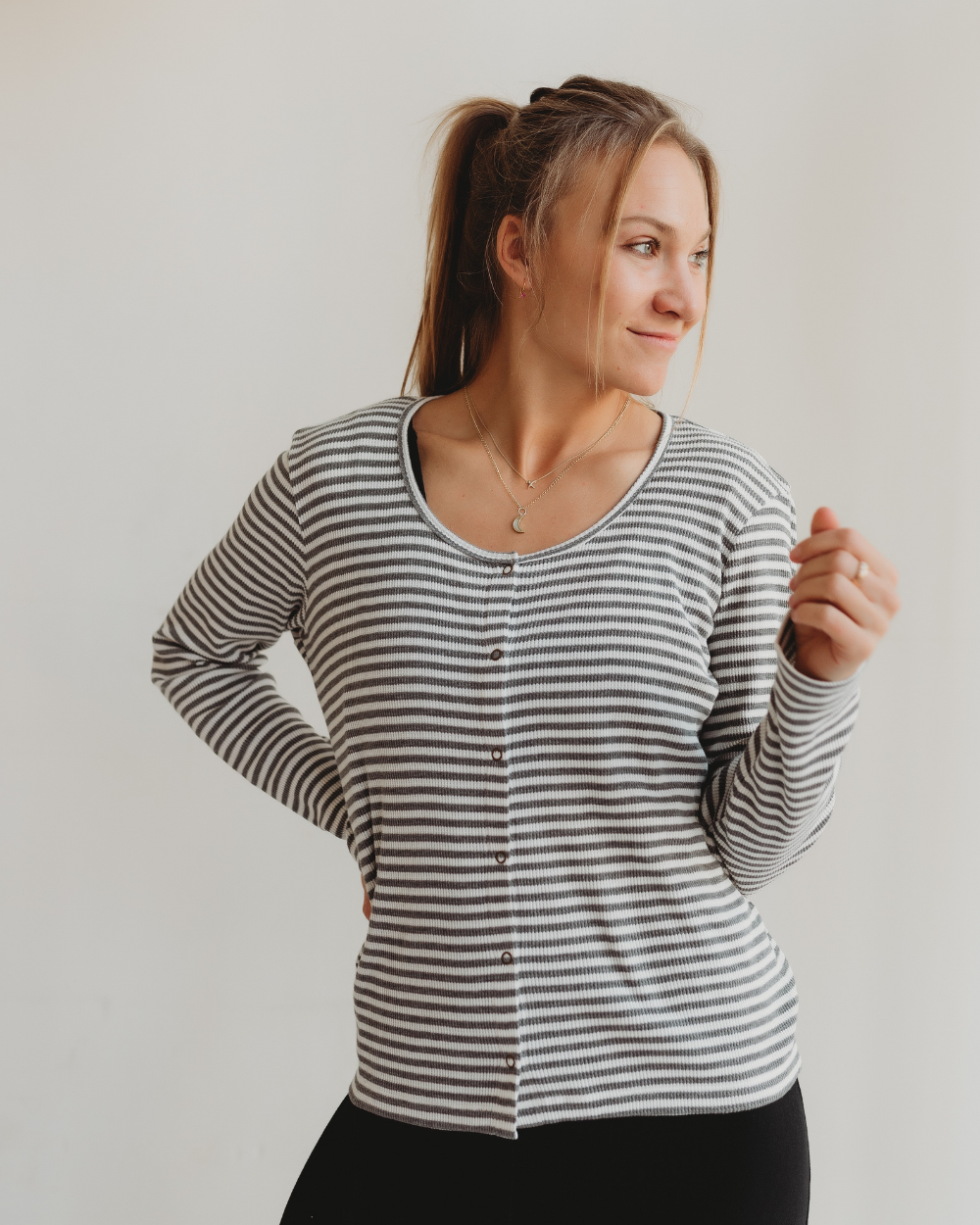 organic cotton Nora Grey Stripe Print Top - image 3