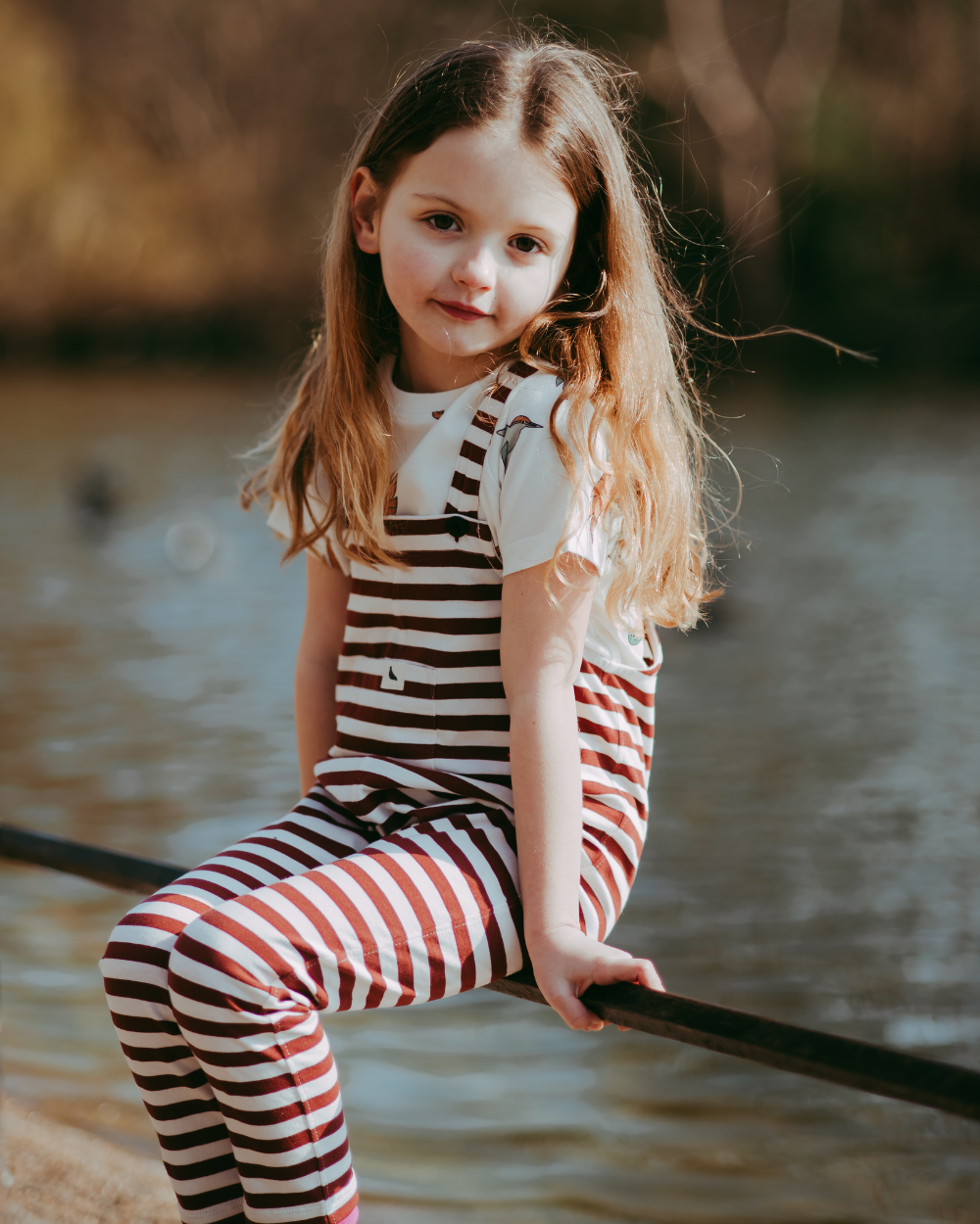 organic cotton Red Horizontal Stripe Print Dungarees - image 2