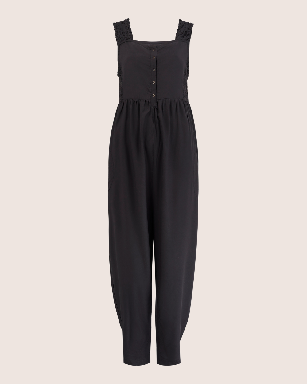 Alice Black Smocking Strap Jumpsuit - front