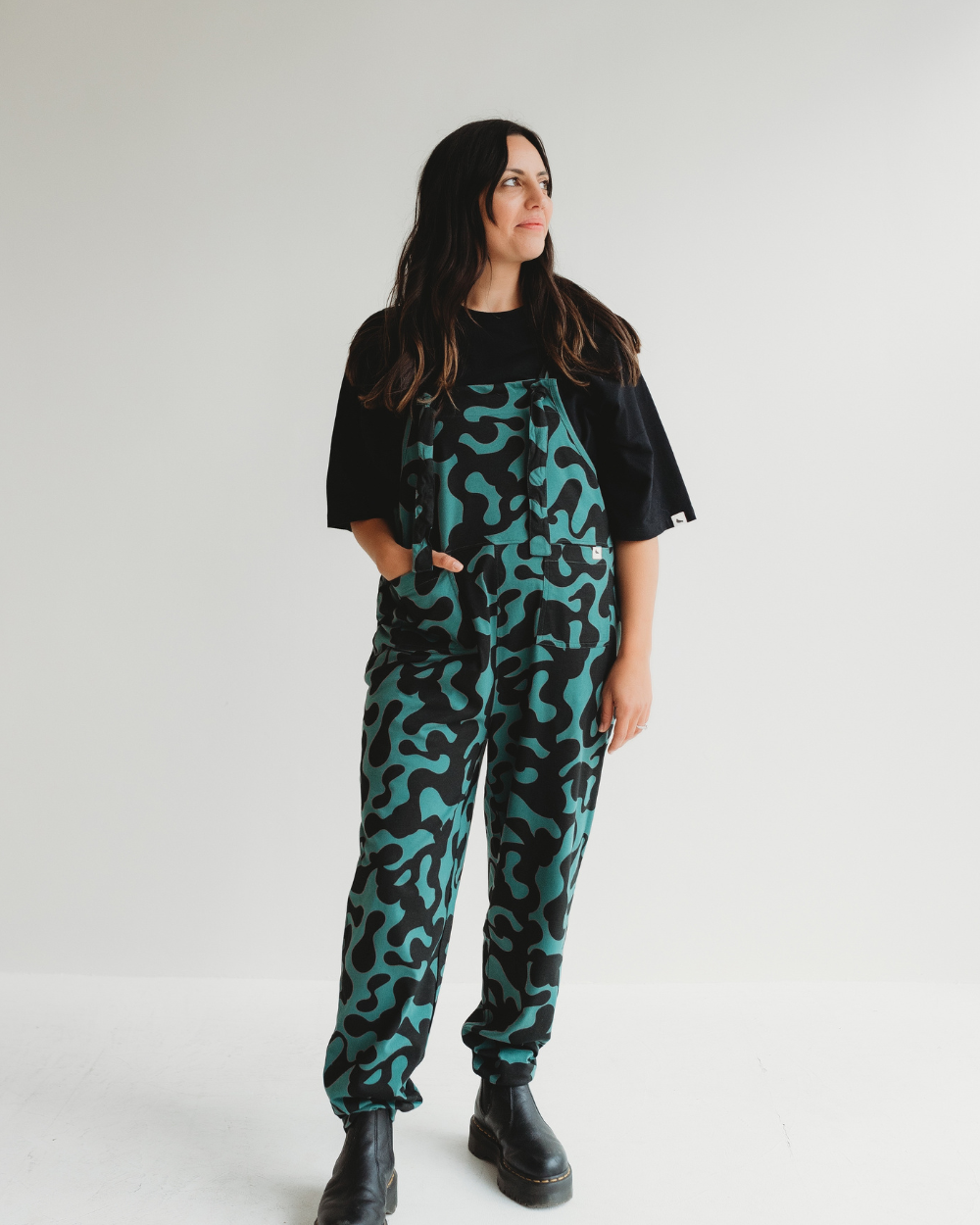 organic cotton Lila Green Abstract Swirl Print Dungarees - image 3