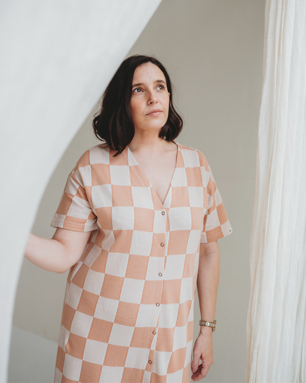 Eden Orange Bold Check Print Midi Dress- image 7