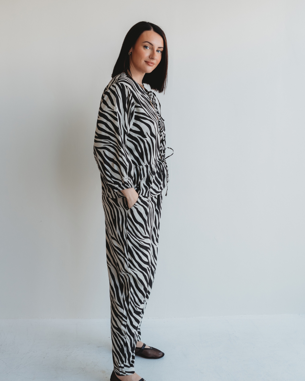 Kate Multicolour Zebra Streak Print Barrel Leg Trousers - image 2