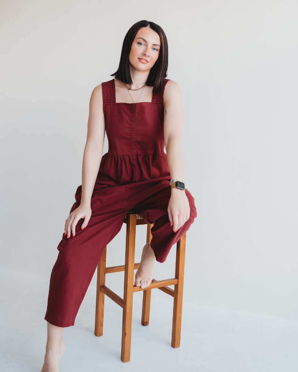 Alice Red Smocking Strap Jumpsuit- image 1