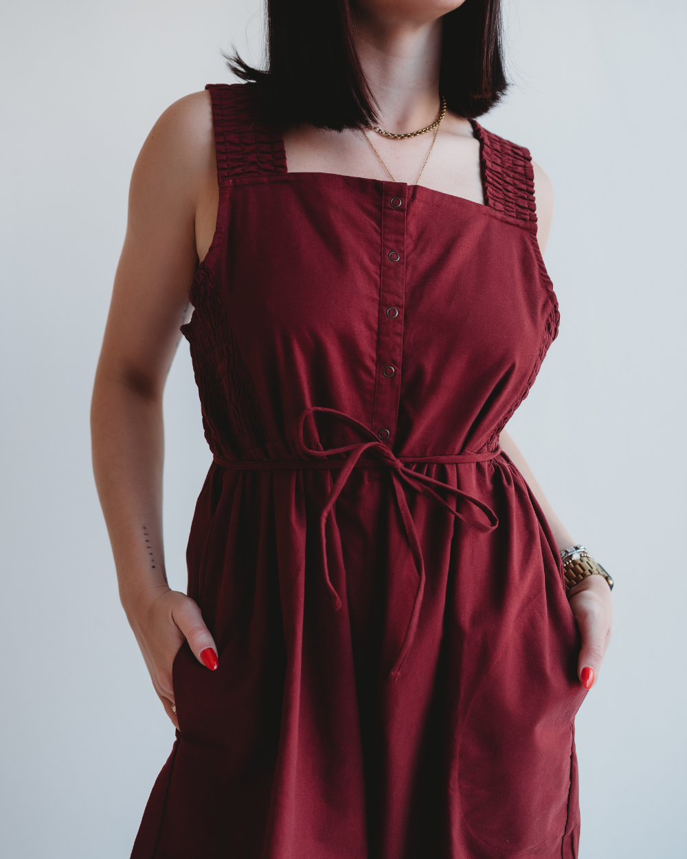 Alice Red Smocking Strap Jumpsuit- image 4