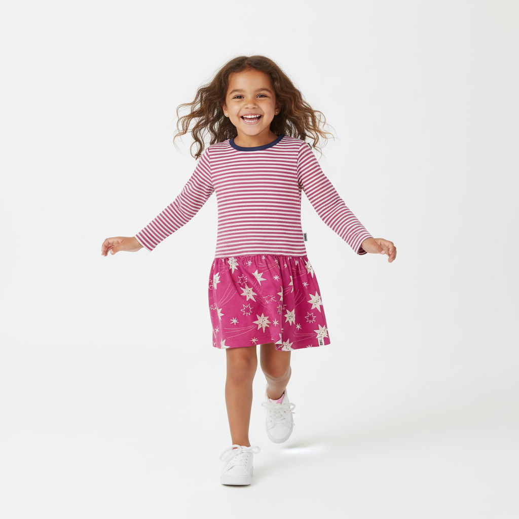 Pink Shooting Stars And Stripe Print Dress
