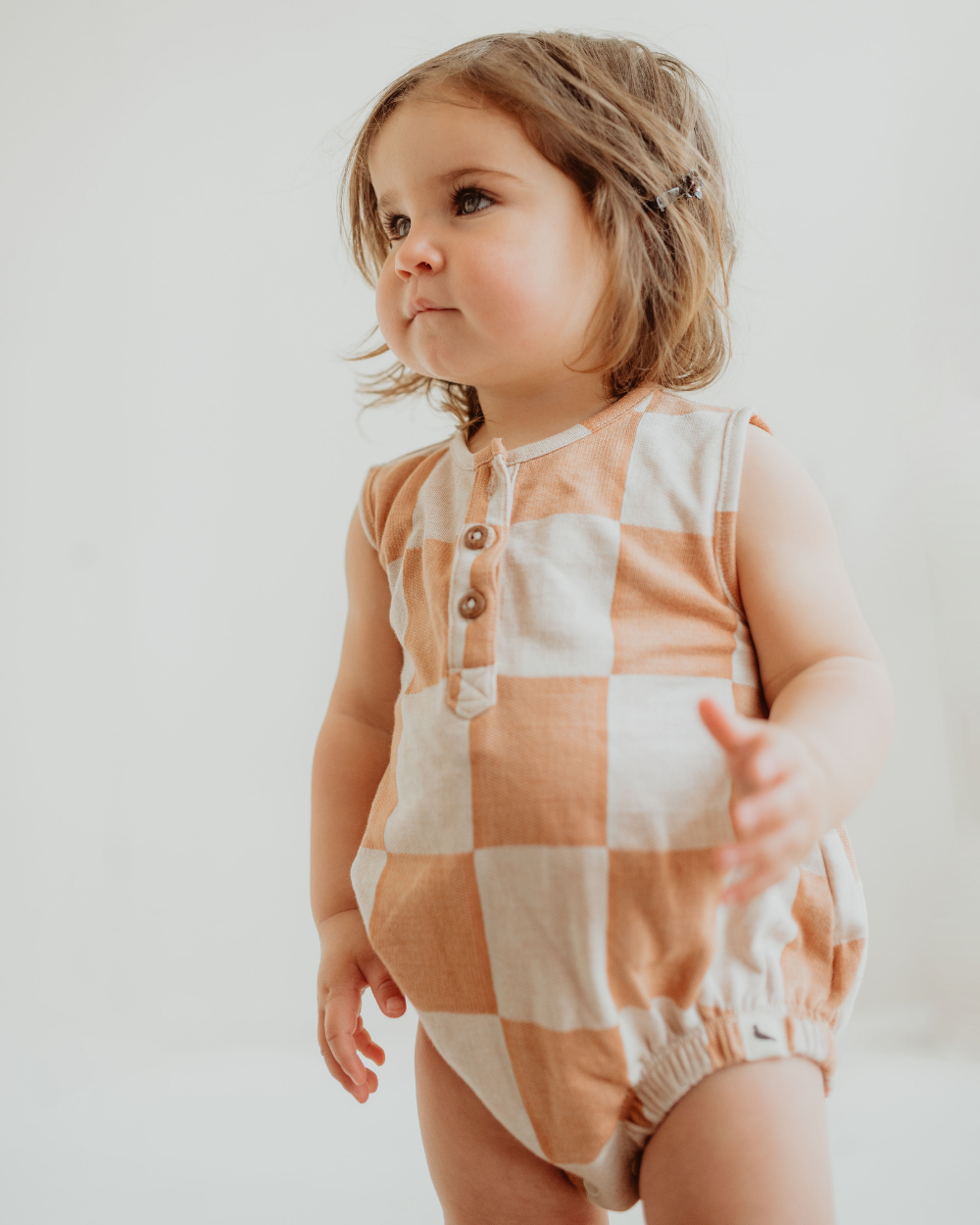 Orange Bold Check Print Bubble Romper - image 1