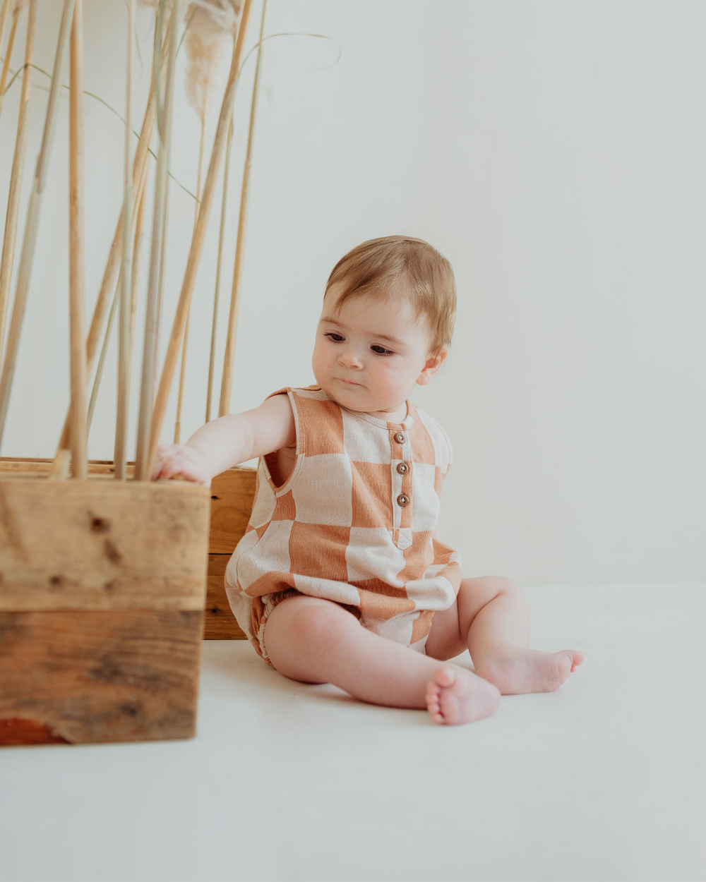 Orange Bold Check Print Bubble Romper - image 3