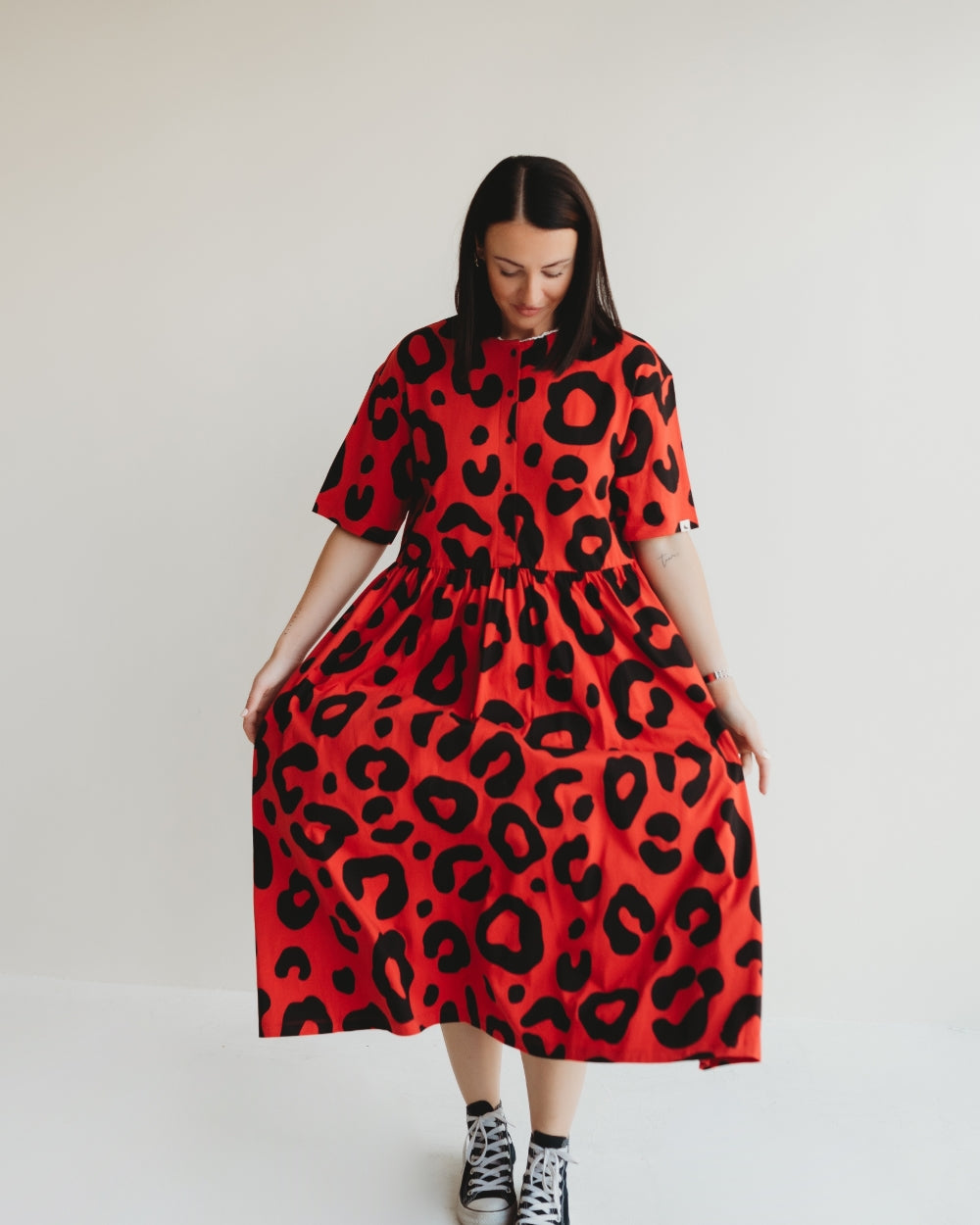 organic cotton Matilda Red Animal Print Midi Dress - image 5
