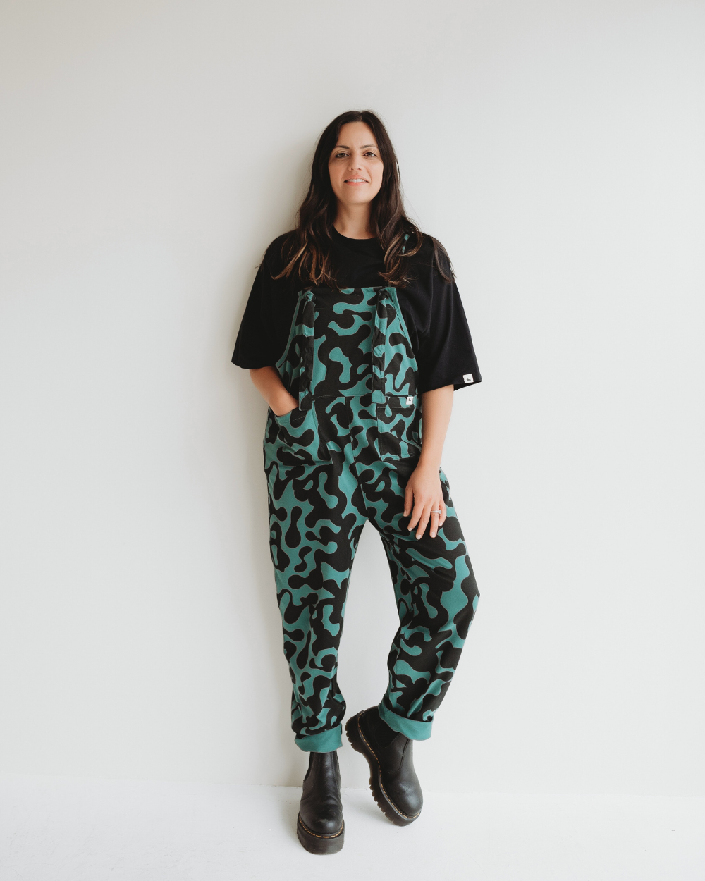 organic cotton Lila Green Abstract Swirl Print Dungarees - image 1