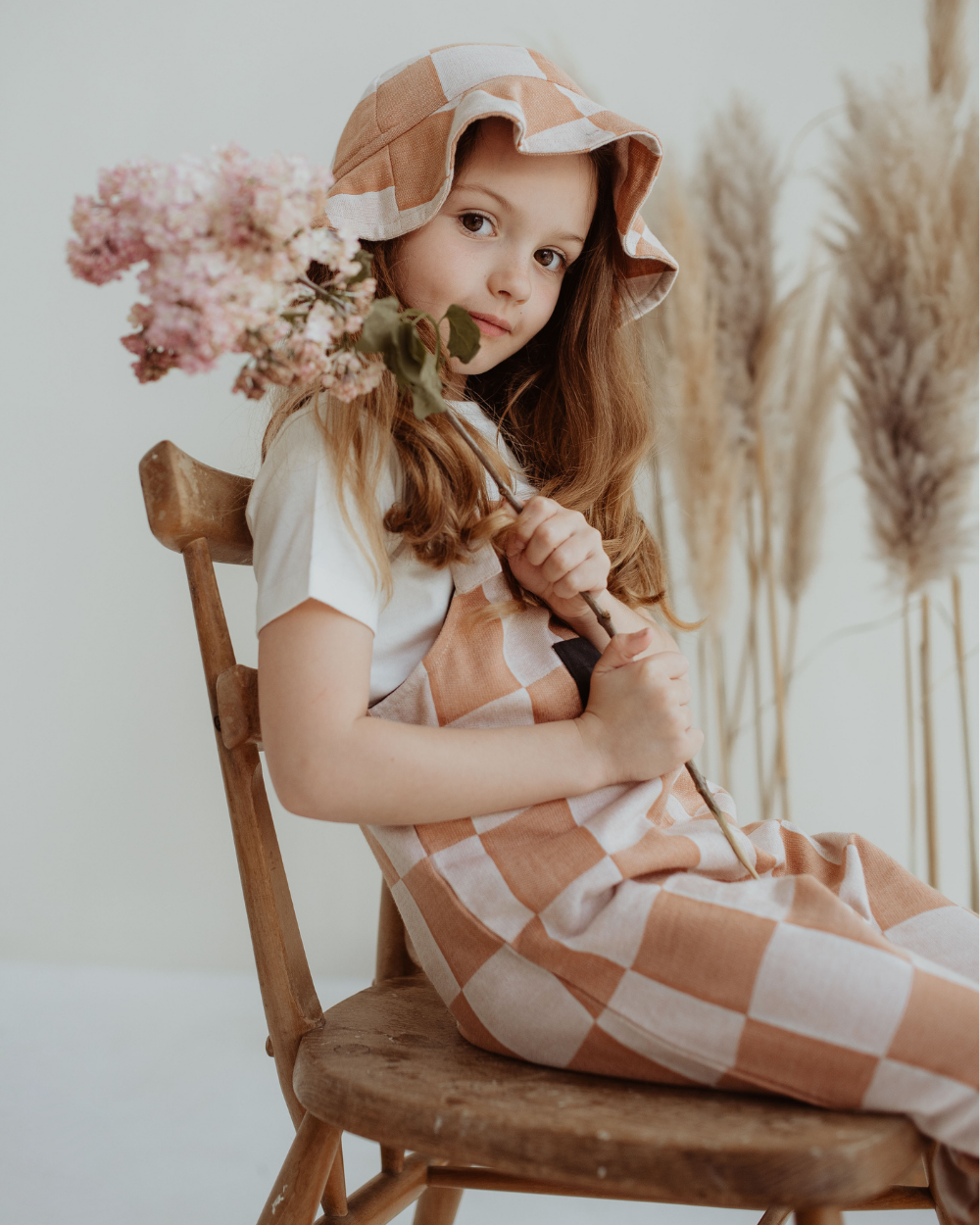 Orange Bold Check Print Hat - image 1