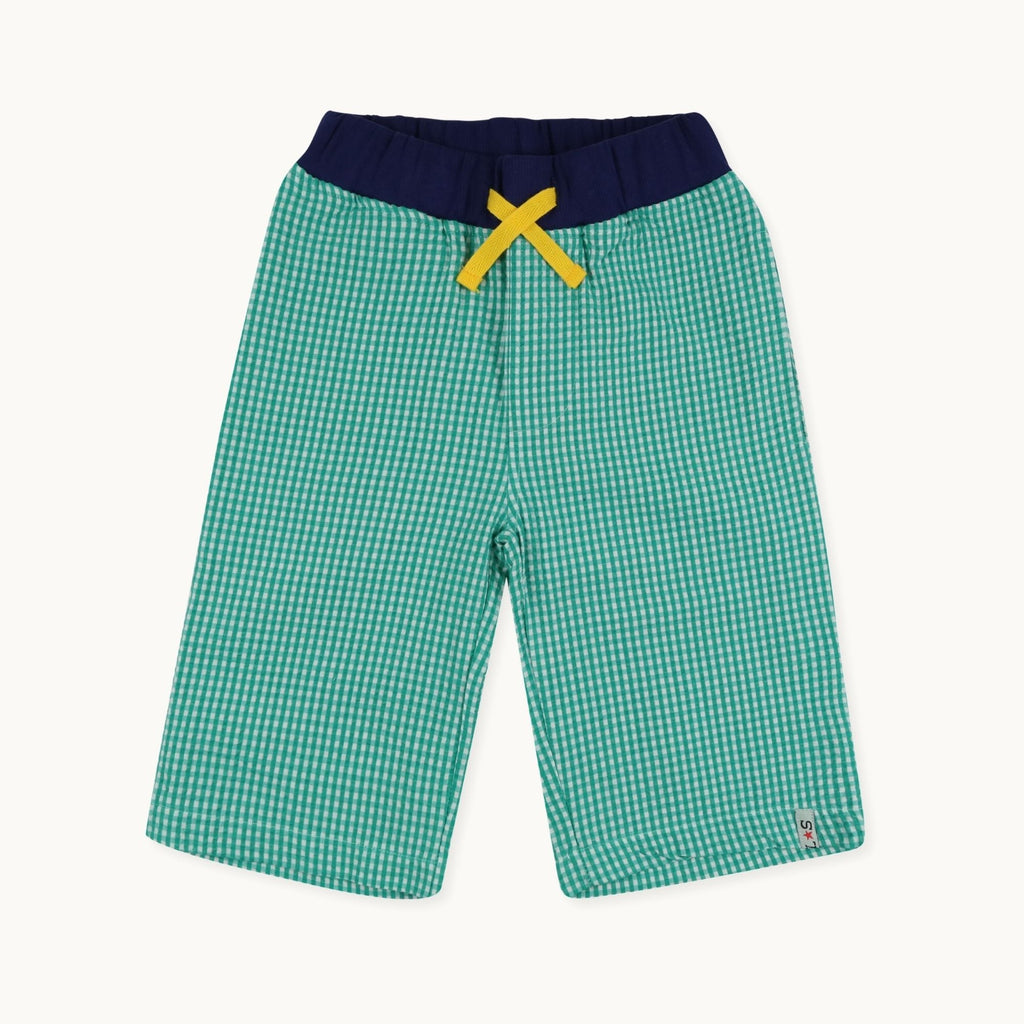 Green Gingham Print Shorts