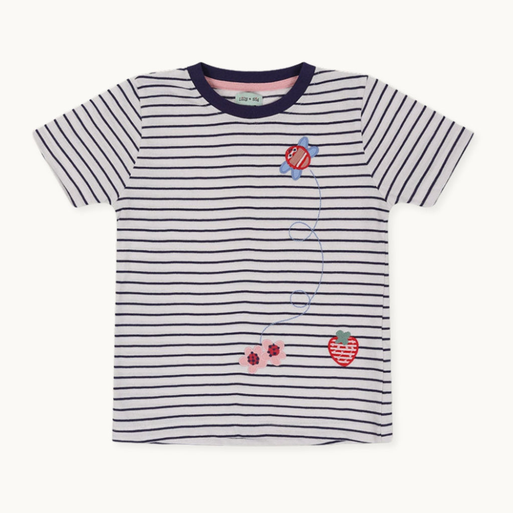 Multicoloured Bee And Stripe Print T-Shirt