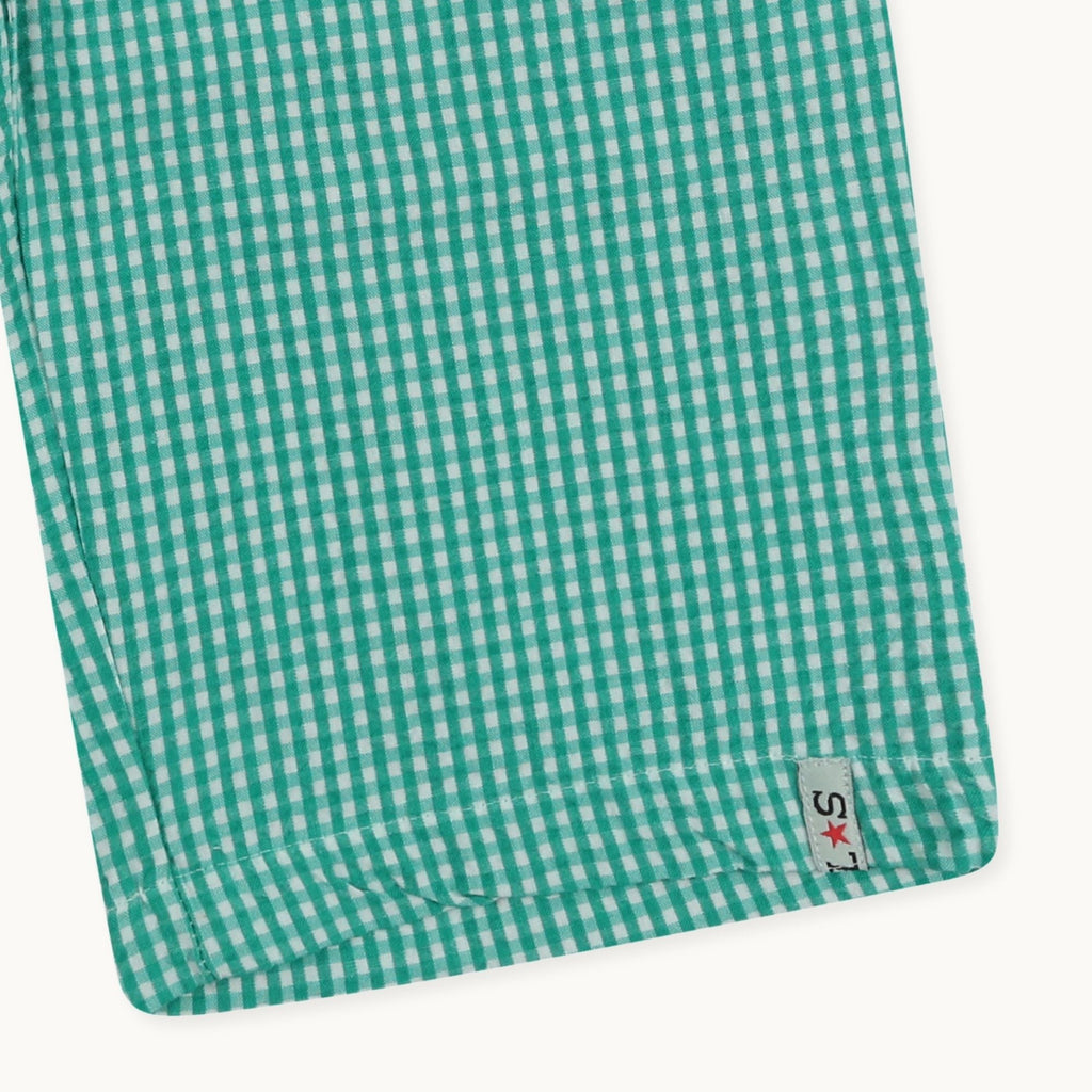 Green Gingham Print Shorts