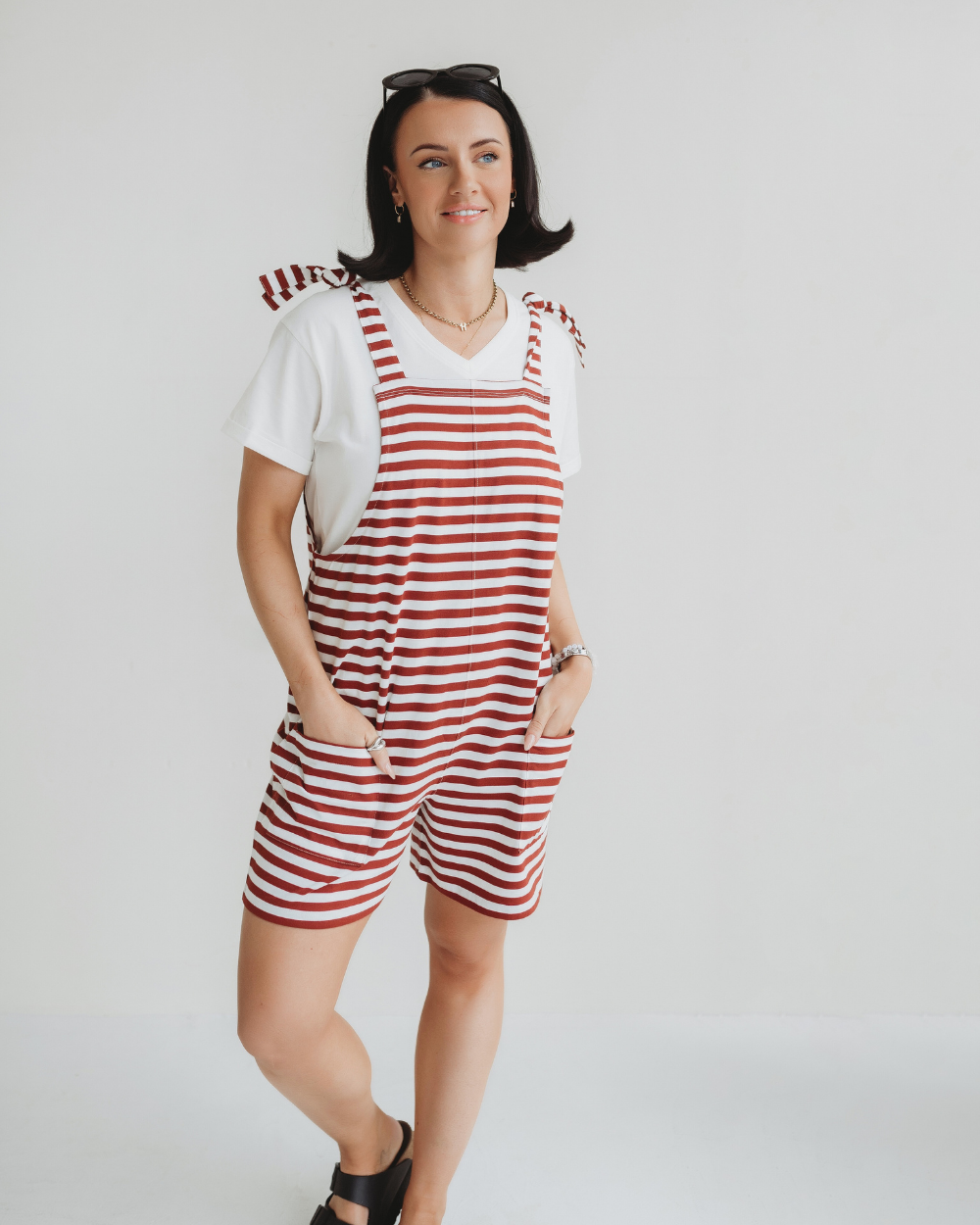 organic cotton Betsy Red Horizontal Stripe Print Playsuit - image 3