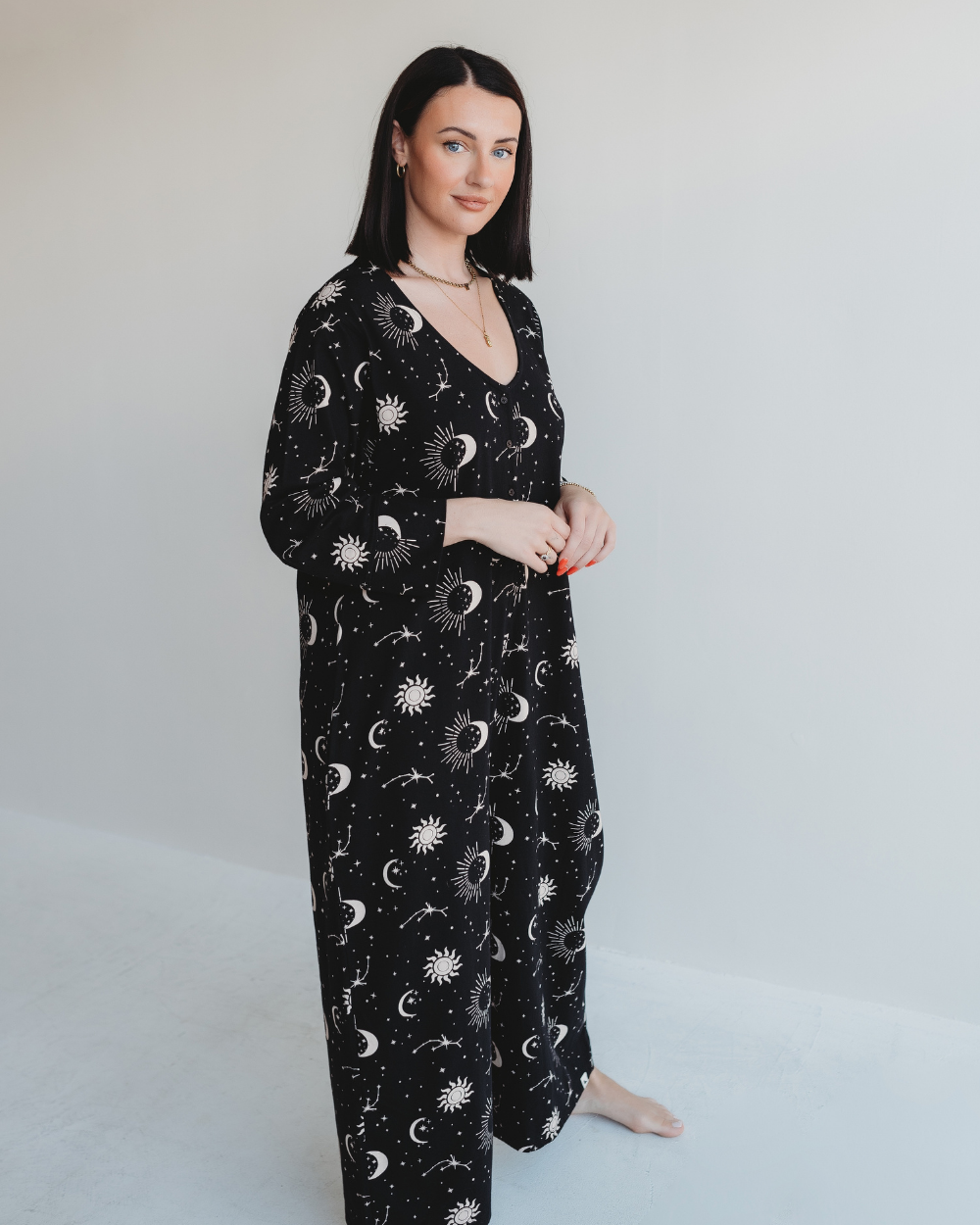 organic cotton Mai Black Astrology Print V- Neck Jumpsuit - image 1