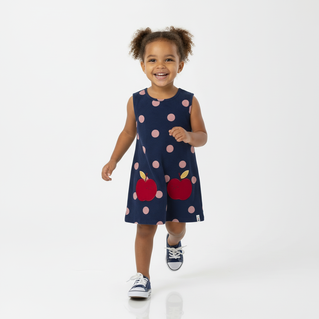 Navy Apple And Spots Print Dress