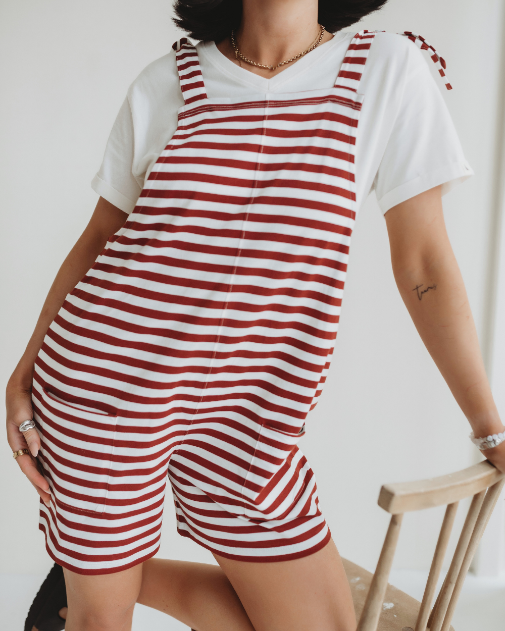 organic cotton Betsy Red Horizontal Stripe Print Playsuit - image 2