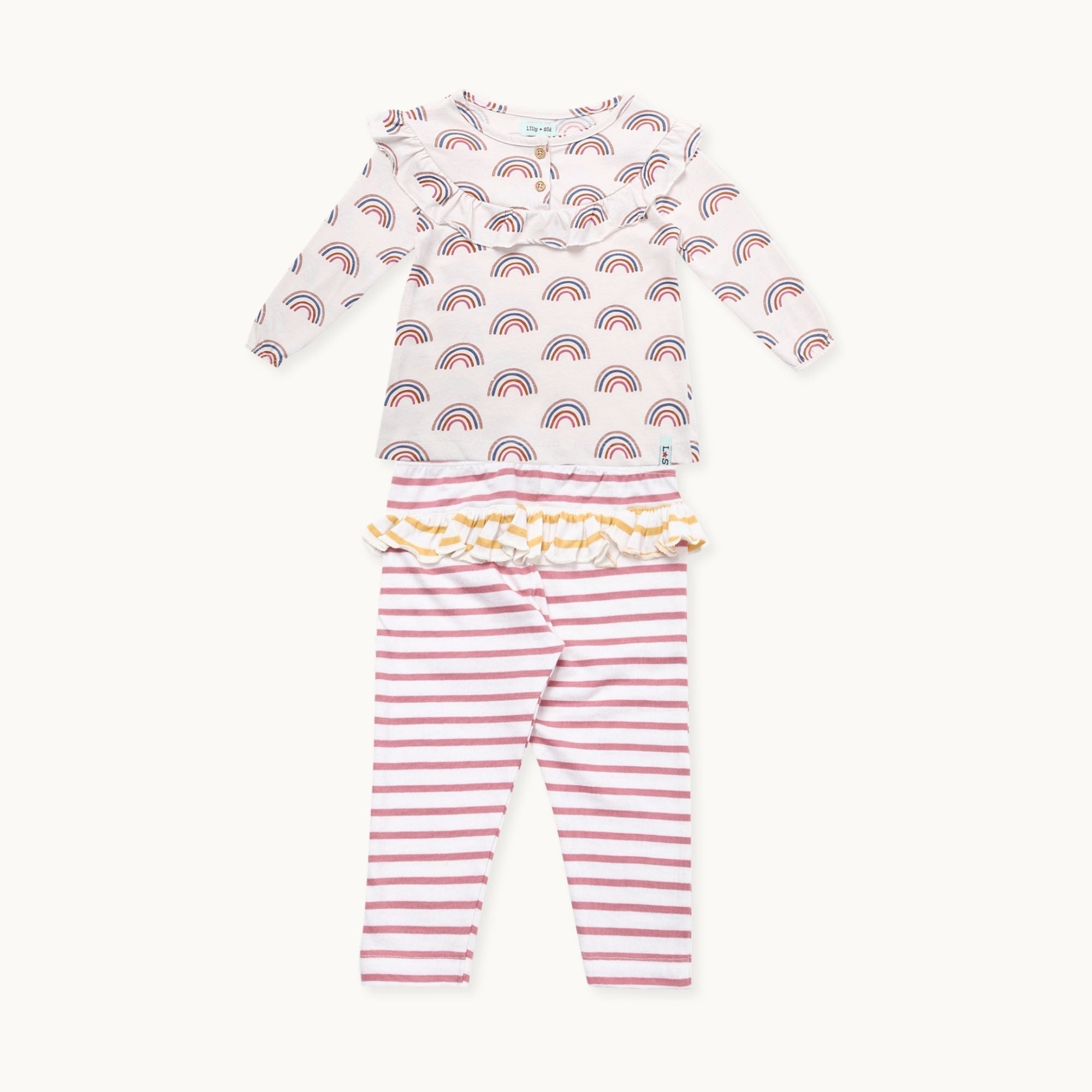 Pink Rainbow Print Top And Legging Set