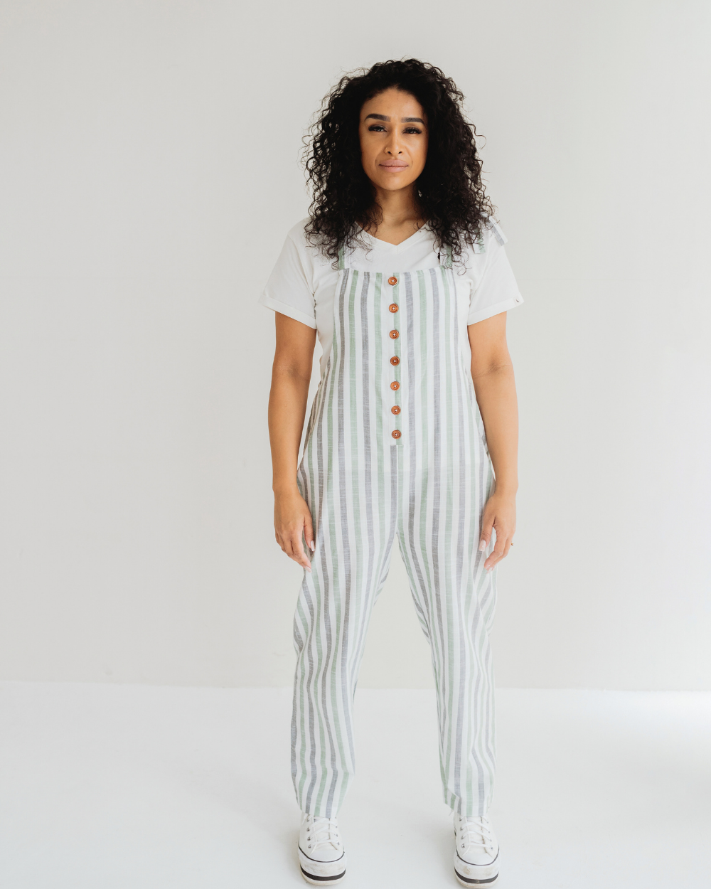 Erin Multicolour Stripe Print Dungarees- image 1