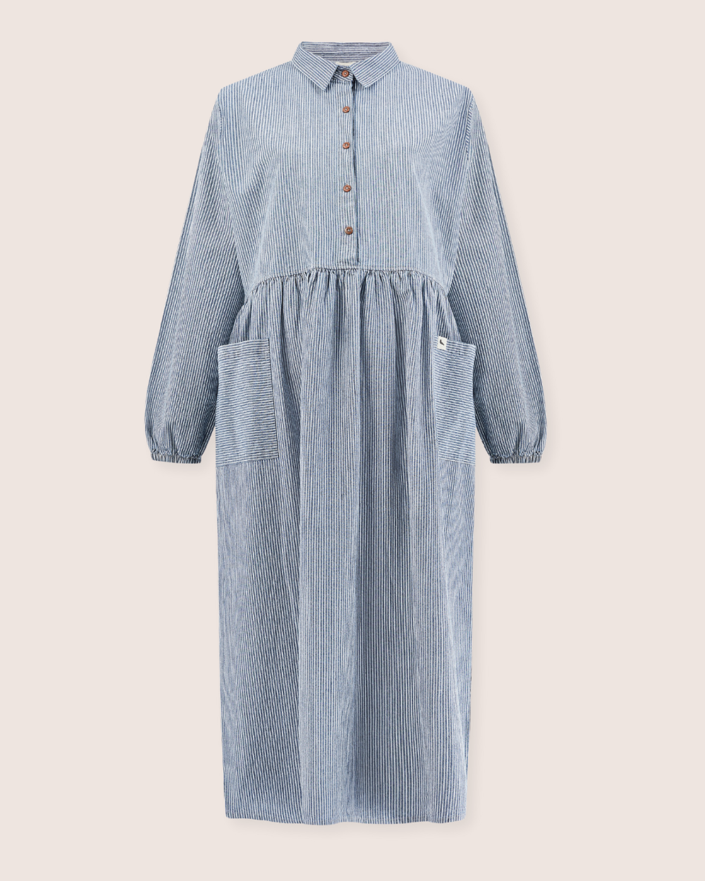 Magda Blue Pinstripe Print Long Sleeve Midi Dress- image 2