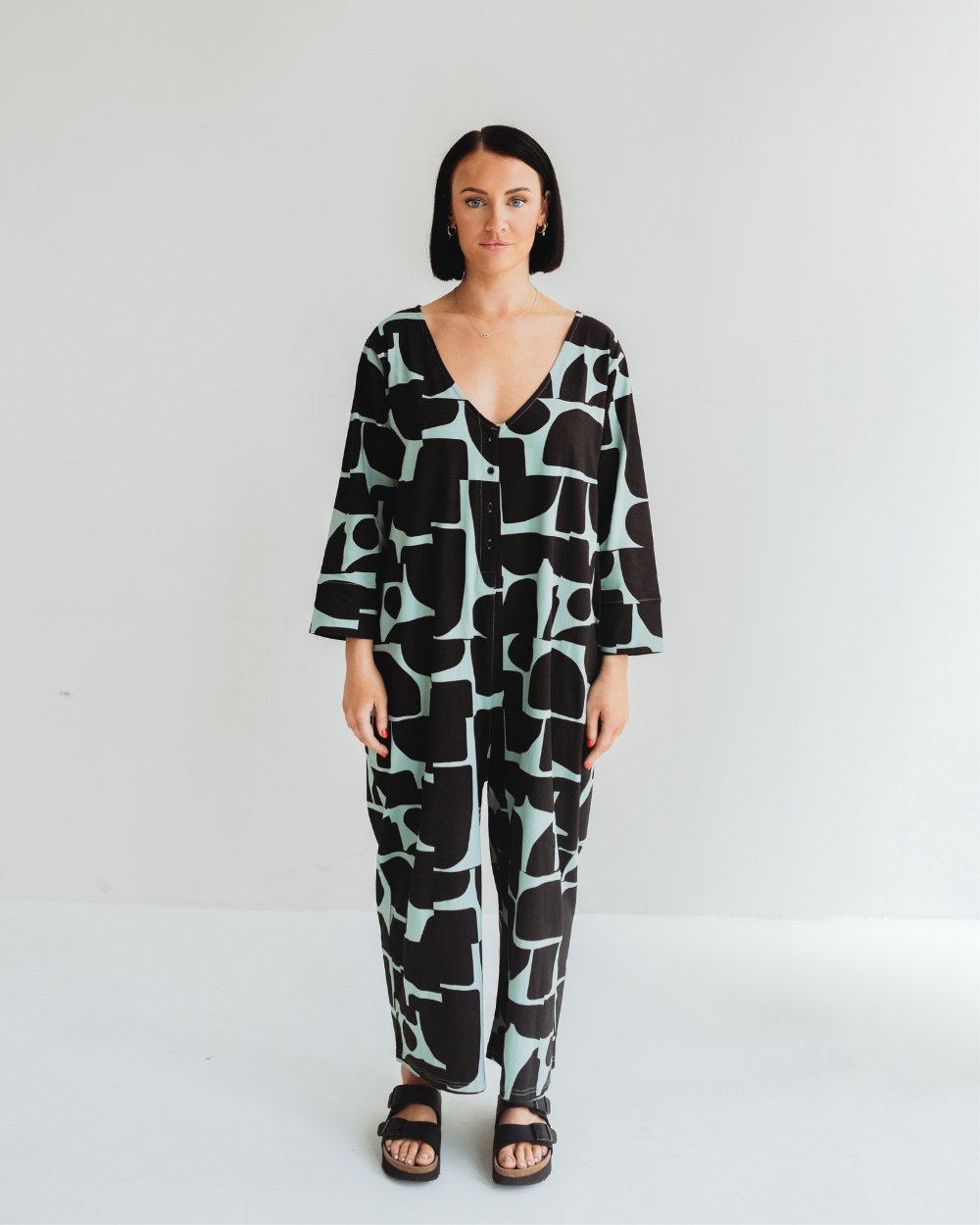 organic cotton Mai Green Cairn Print V- Neck Jumpsuit - image 2