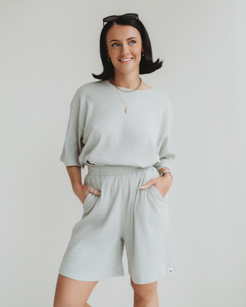 Audrey Light Green Rib Shorts- image 1