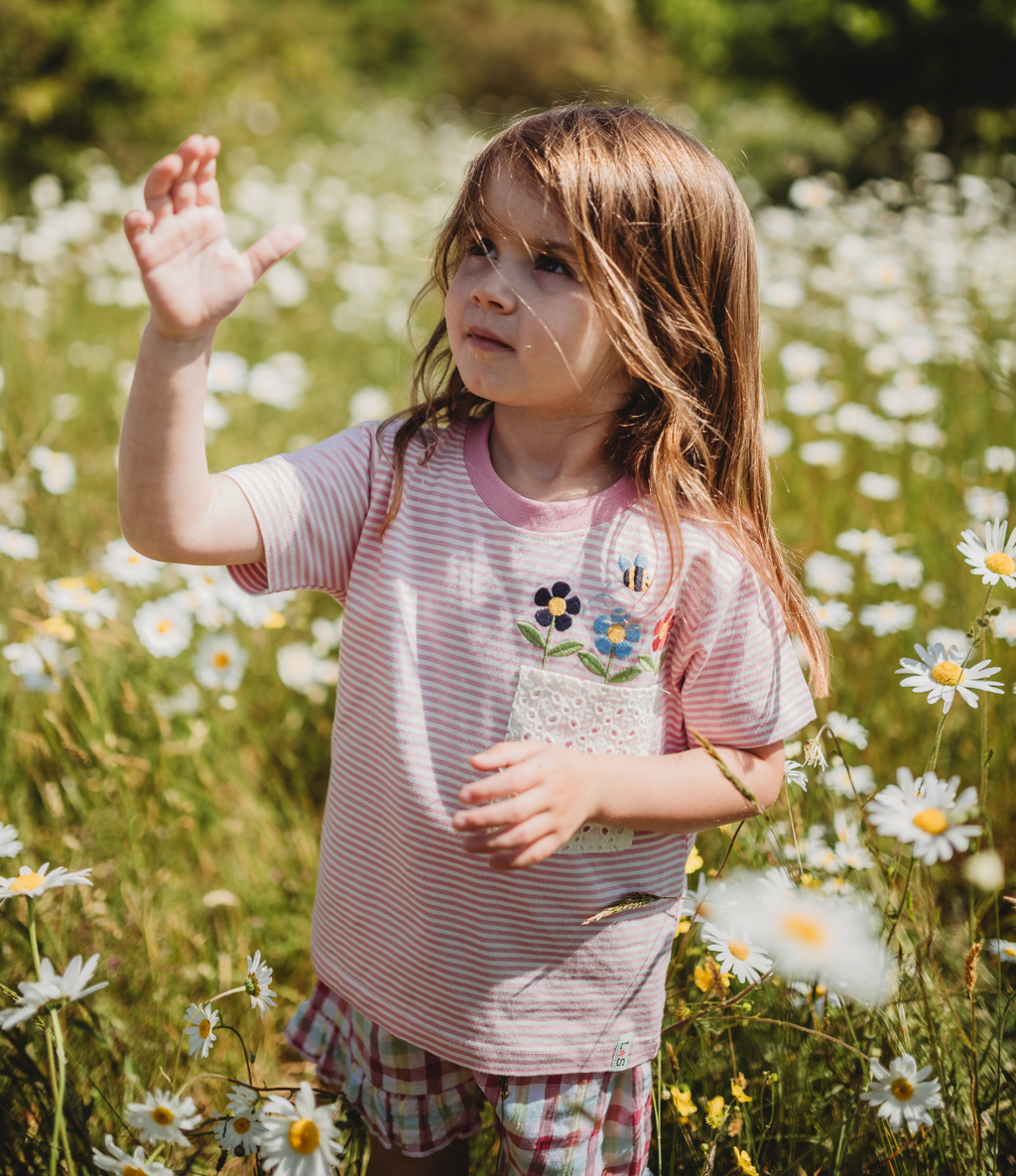 Pink Floral Stripe Print T-Shirt