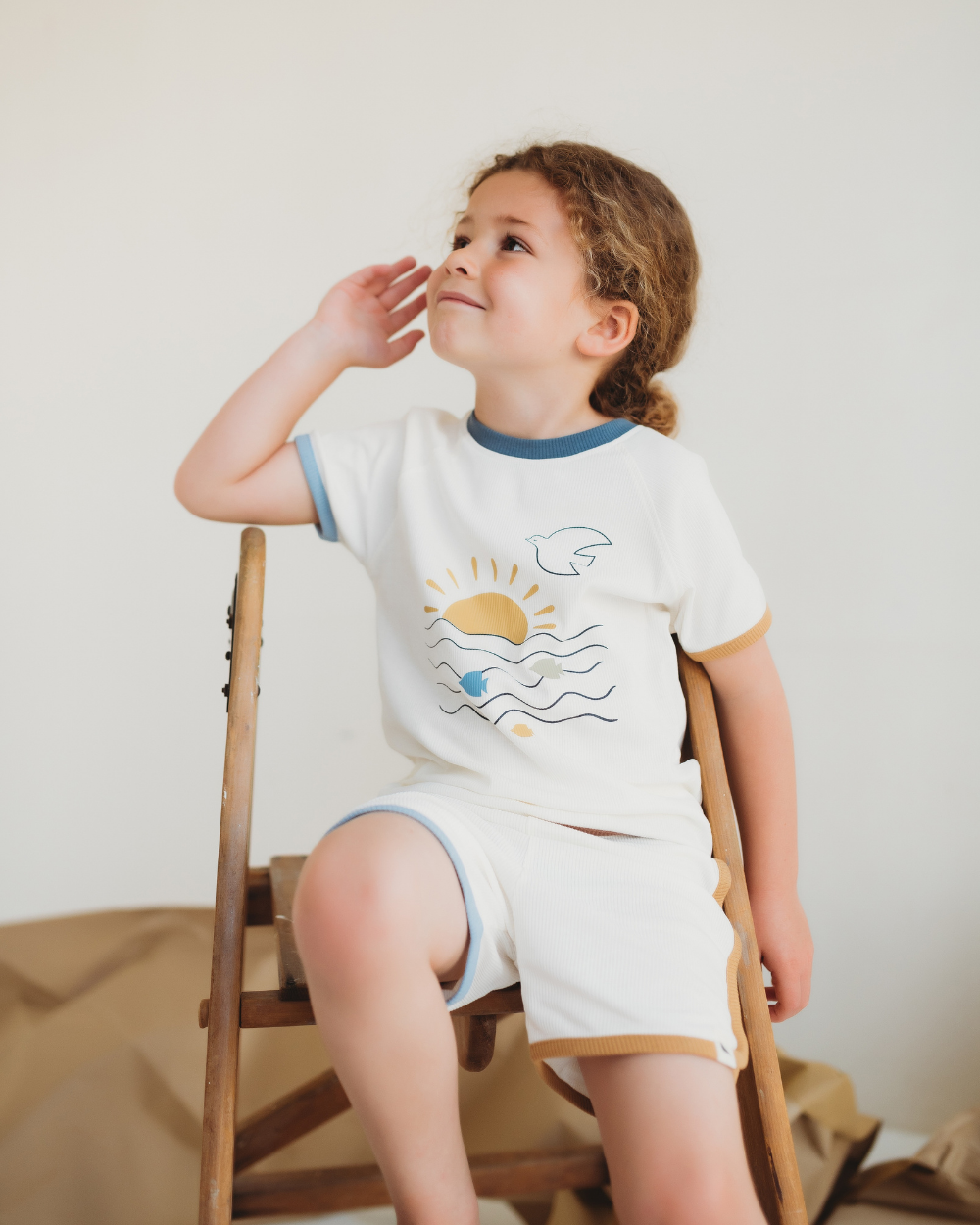 organic cotton White Nature Print T-Shirt & Shorts Set - image 1