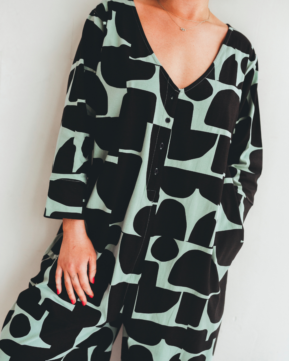 organic cotton Mai Green Cairn Print V- Neck Jumpsuit - image 3