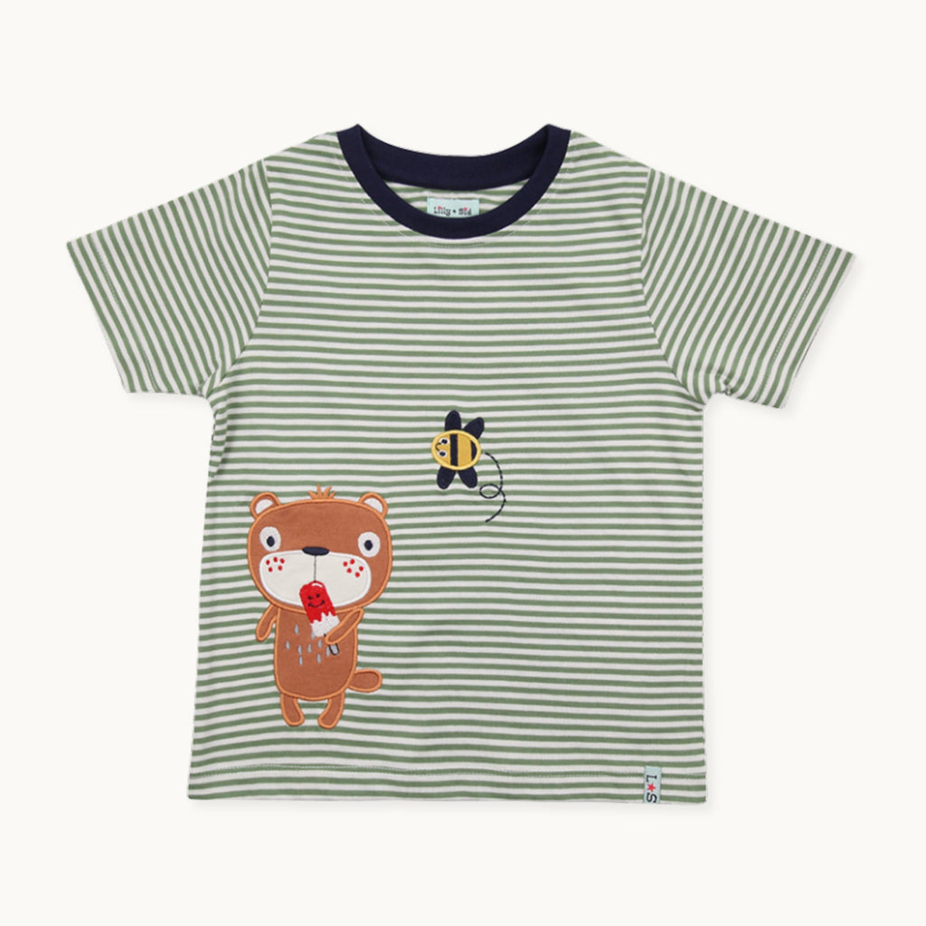 Green Lilly And Stripe Print T-Shirt
