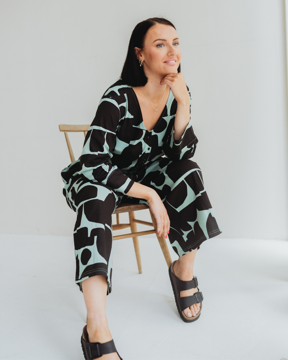 organic cotton Mai Green Cairn Print V- Neck Jumpsuit - image 4