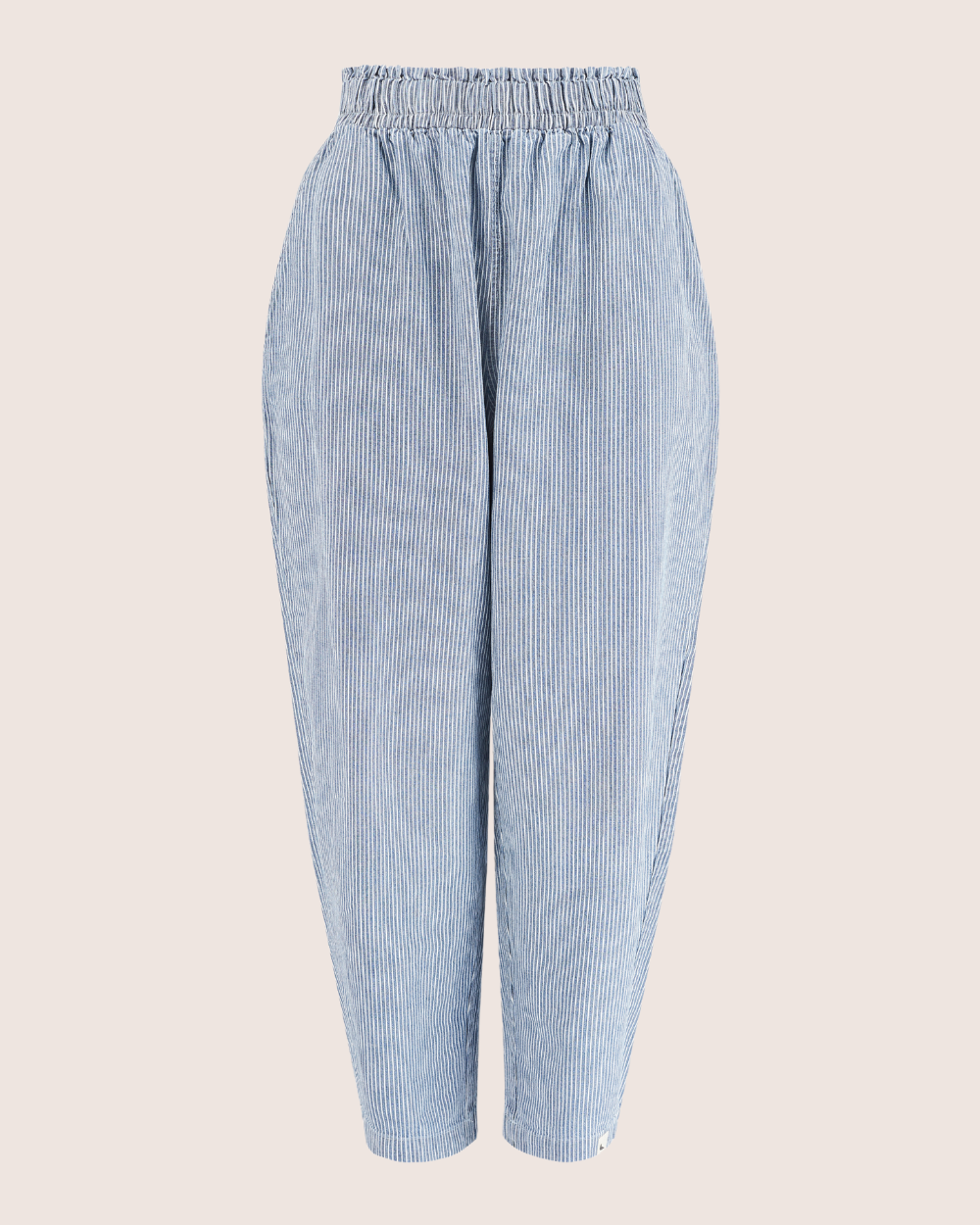 Kate Blue Pinstripe Print Barrel Leg Trousers - image 2