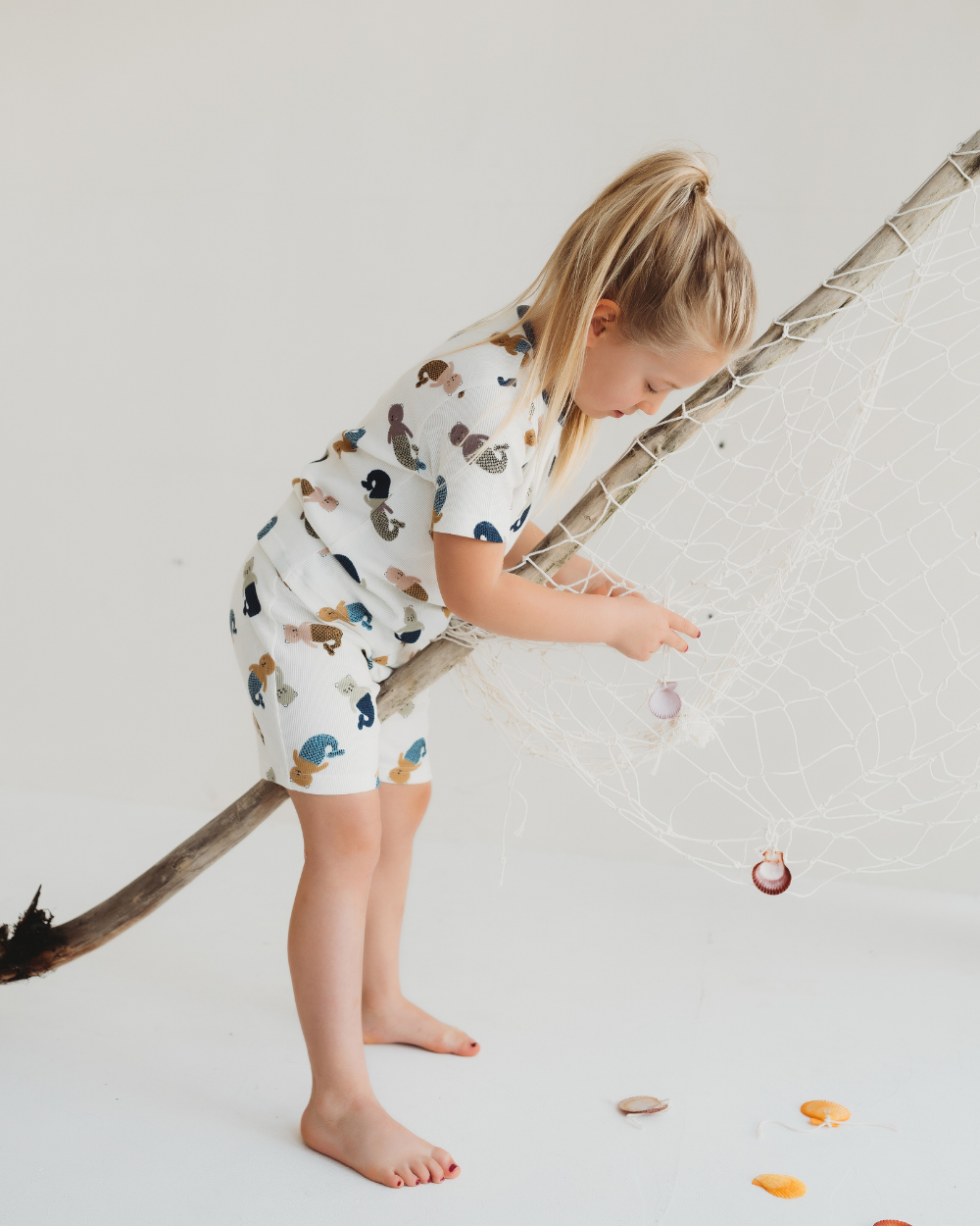 organic cotton White Merbear Print T-Shirt & Shorts Set - image 3