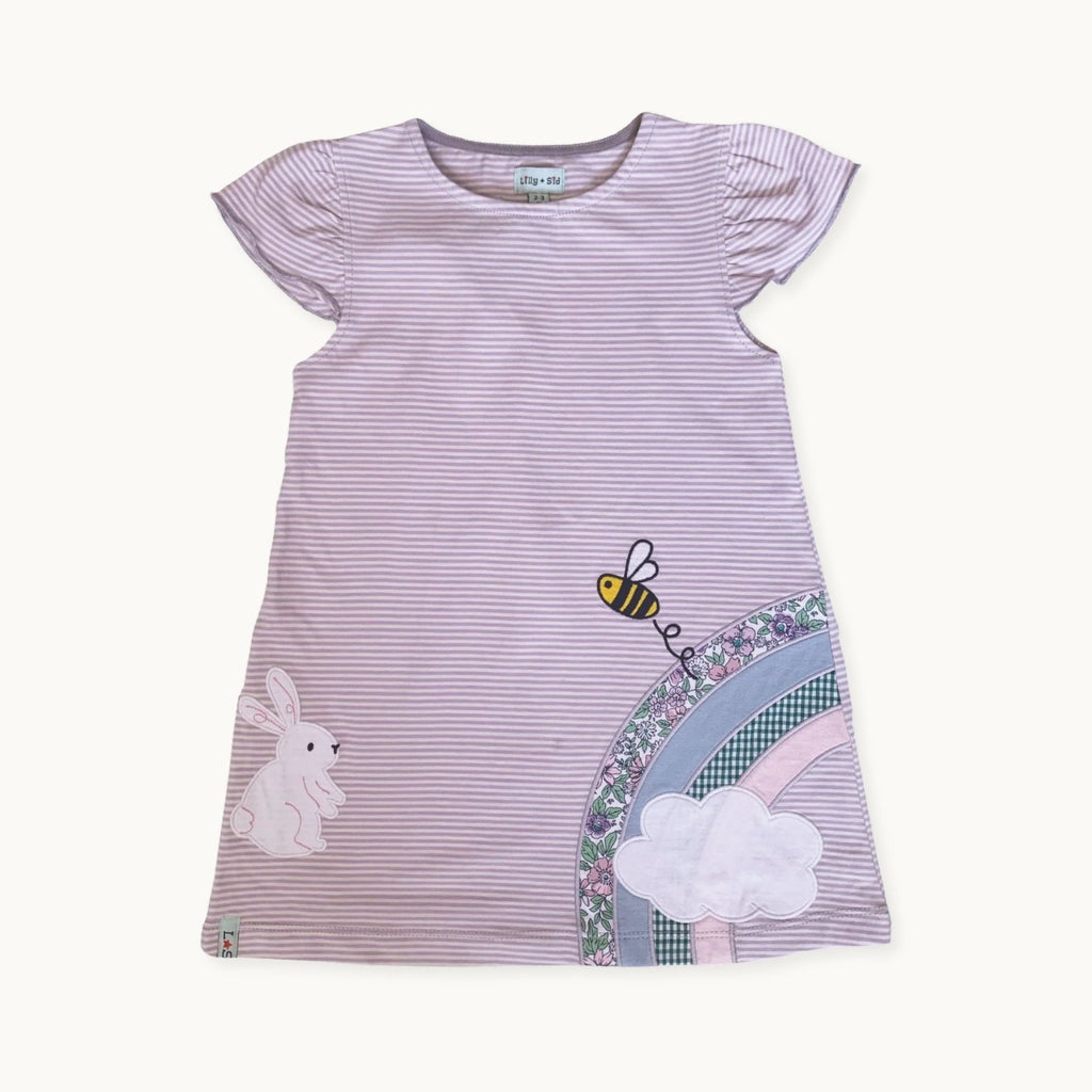 Pink Bunny And Bees Applique Dress