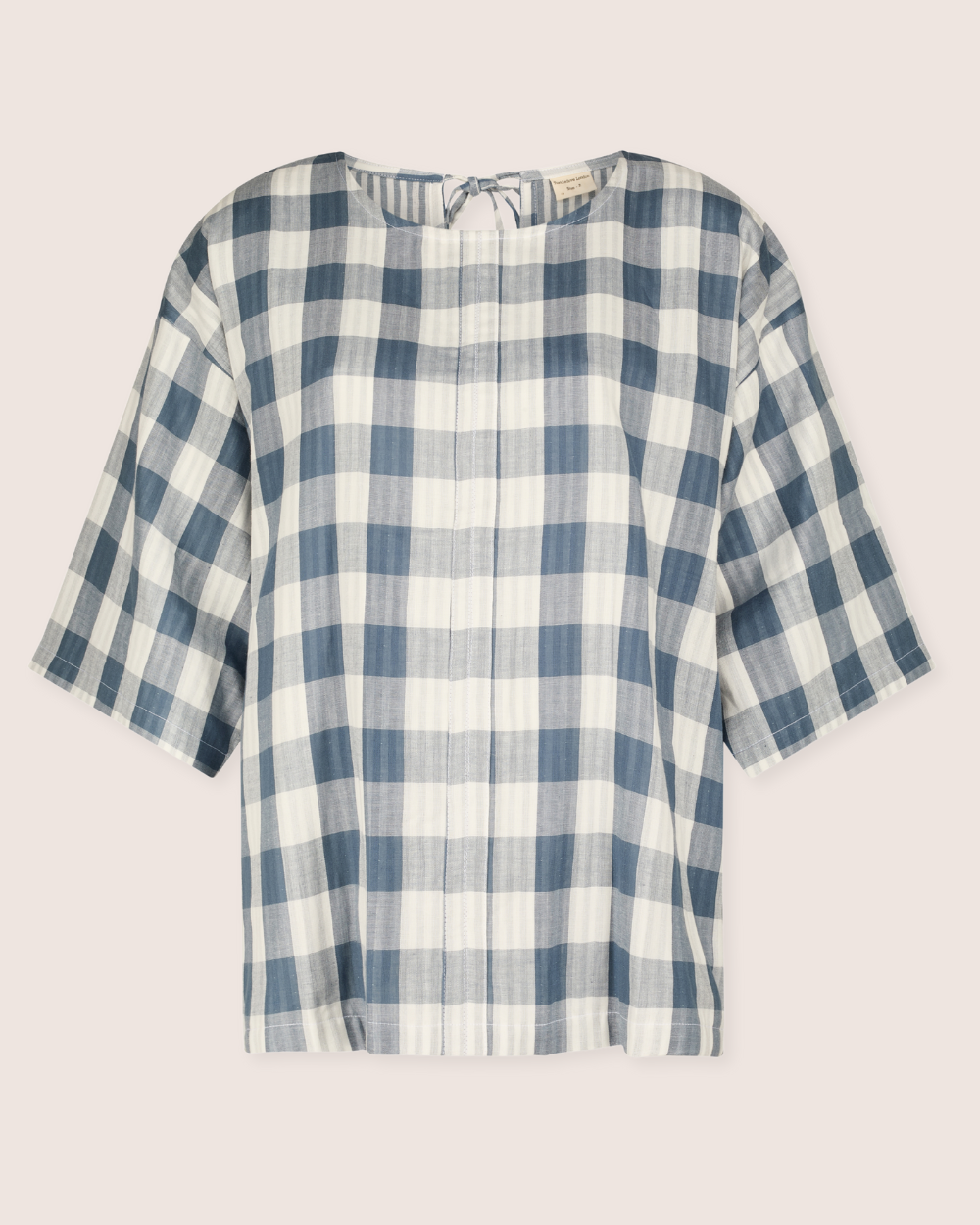 Oragnic Cotton Doris Multicolour Marine Check Print Tie Back Top- image 3