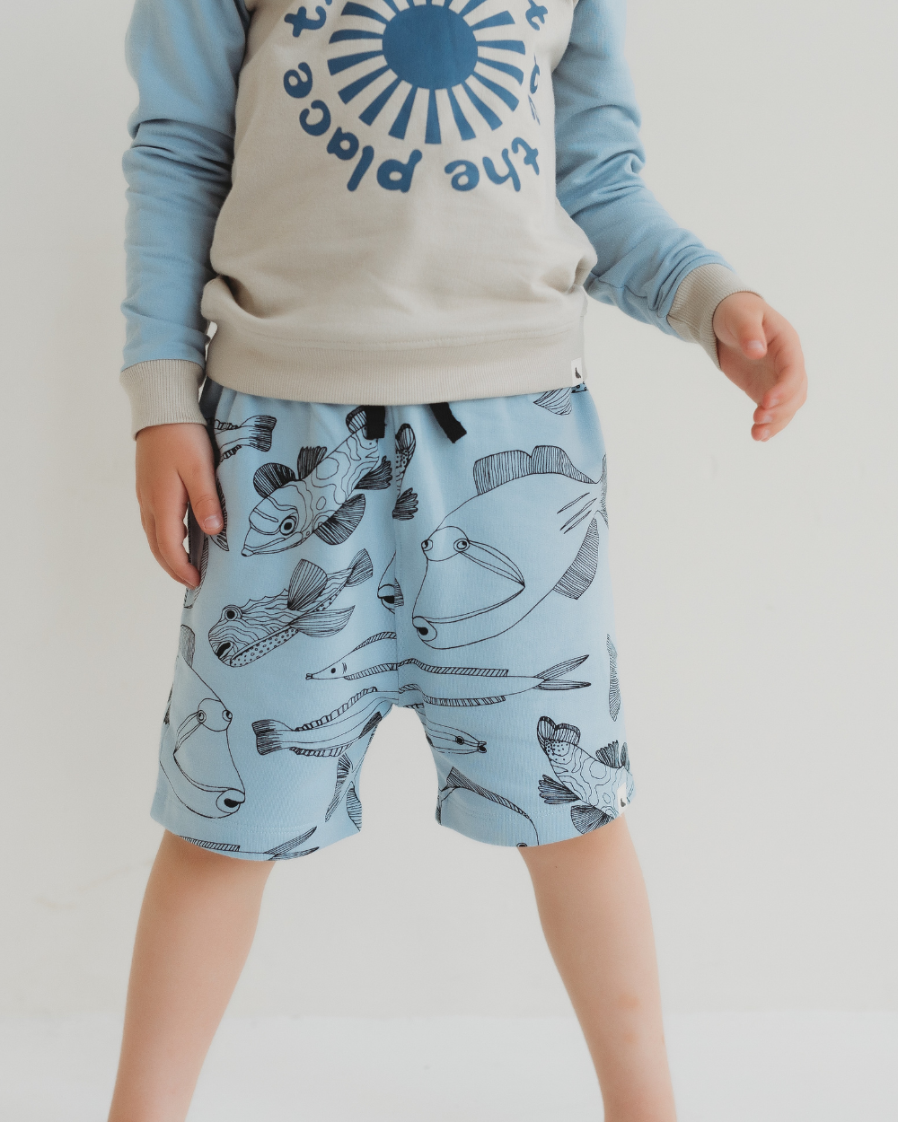 organic cotton Blue Fish Print shorts - image 1