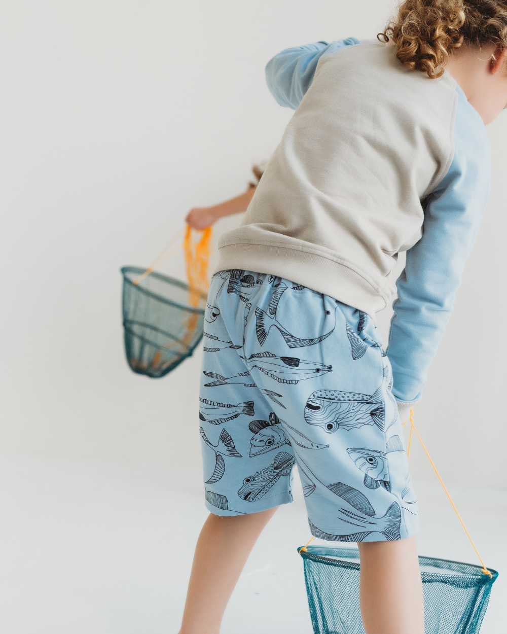 organic cotton Blue Fish Print shorts - image 3