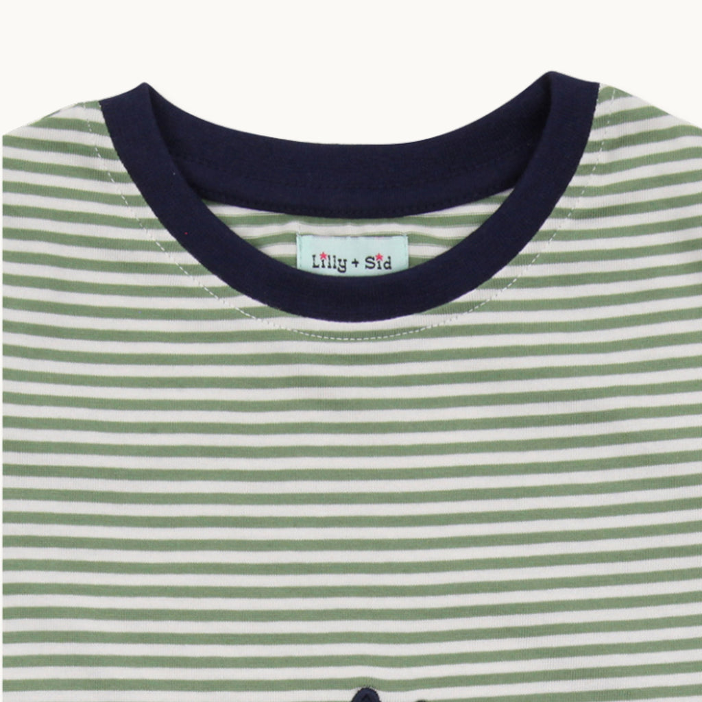 Green Lilly And Stripe Print T-Shirt